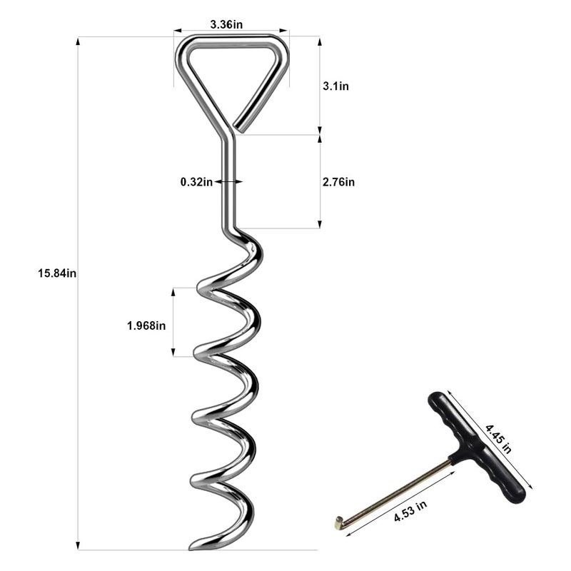 Eurmax USA Trampoline Stakes Heavy Duty Trampoline Parts Corkscrew Shape Steel Stakes Anchor Kit with T Hook for Trampolines -Set of 4 Bonus 4 Strong Belt,Silver - Image 4